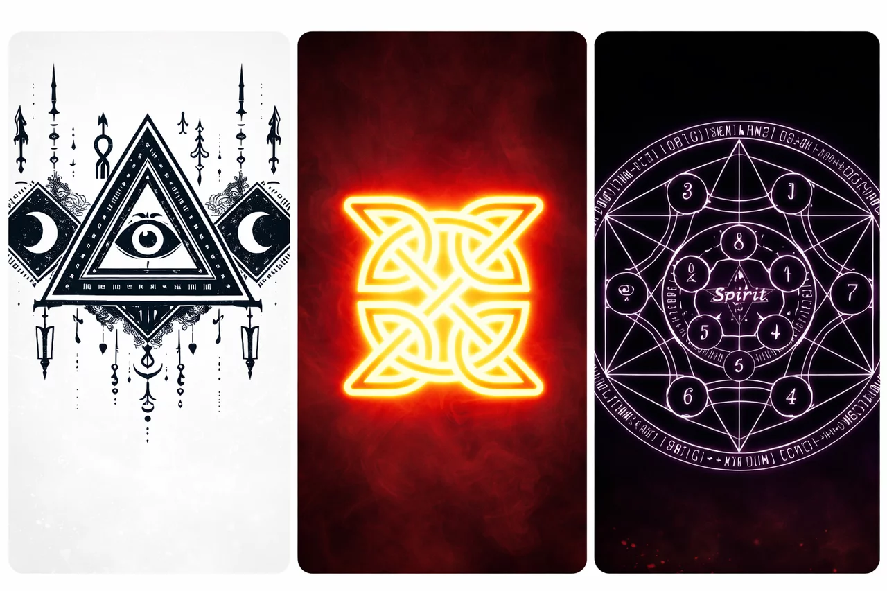 Símbolo rúnico místico inspirado en Merlín y el realismo mágico – motivo visual de las historias de Christos Coulouris entre el mito y el mundo moderno.