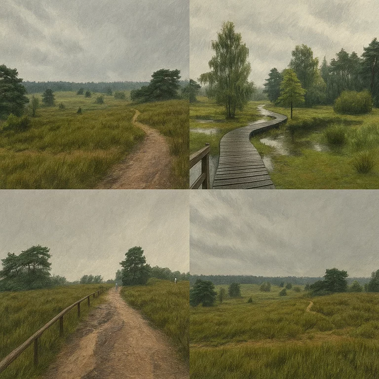 Wunderschöne Collage Heide Landschaften aus Acrylfarben