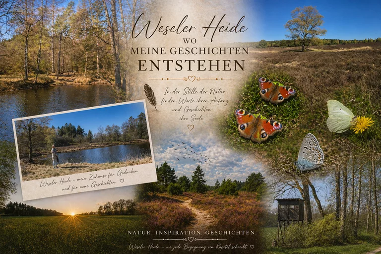 Sometimes you don’t need noise,
you don’t need big words…
just a place like the Weseler Heide.

Here, between wind, light, and silence,
my stories are born.
Not planned – but felt.

Every step along these paths
carries a piece of inspiration.
Every look into the distance
opens new thoughts.

It’s that moment
when you reconnect with yourself.

I can only recommend to everyone:
Go outside.
Find your place.
Let your thoughts flow.

Because right there…
the most beautiful ideas begin. ✨
