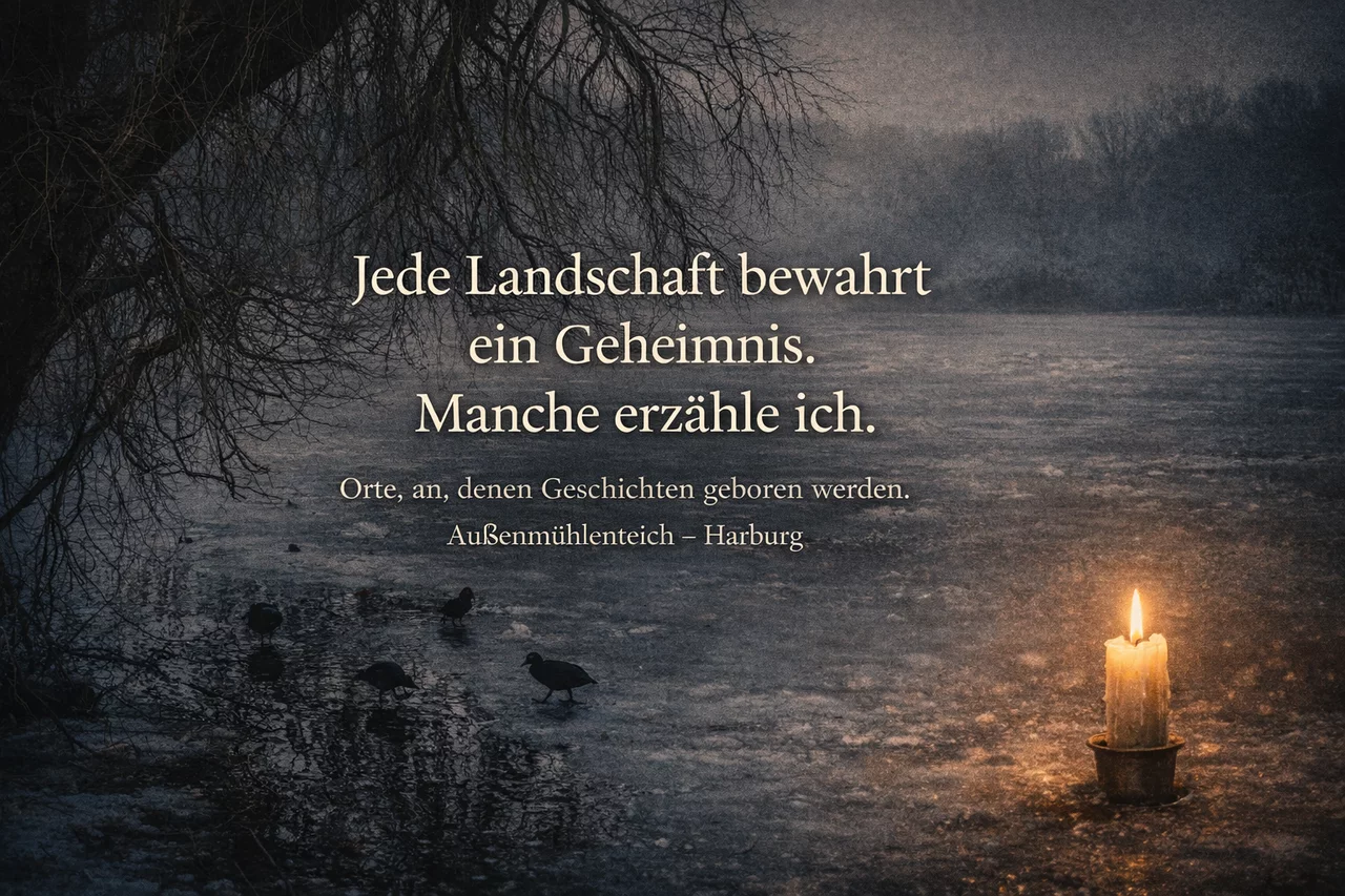 Jede Landschaft bewahrt ein Geheimnis.
Manche erzähle ich. Orte, an denen Geschichten geboren werden.
Außenmühlenteich – Harburg