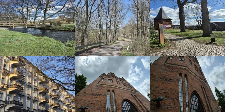 Schöne Foto Collage mit vielen Fotos von Gebäuden, Landschaften aus Lüneburg.
