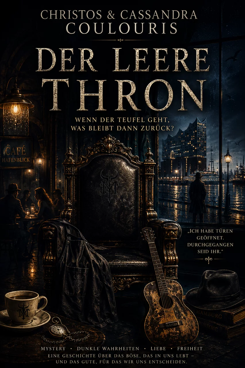Der Leere Thron – ein mystischer Hamburg-Roman von Christos & Cassandra Coulouris. Dunkle Legenden, die Elbe, vergessene Geschichten und eine geheimnisvolle Welt unter der Stadt. Coming Soon.
Der Leere Thron – Neuer Mystery-Roman aus Hamburg | Christos & Cassandra Coulouris