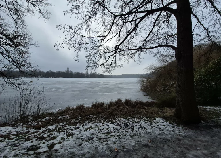 The Außenmühlenteich in Harburg – especially in winter.
When the ice grows quiet, colors soften, and thoughts begin to wander.
This is where I slow down.
Where new stories emerge, or old ones are rewritten with clearer words.