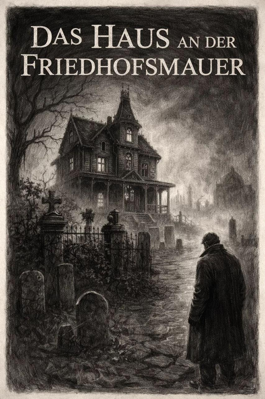 Cover der Geschichte aus dem E-Book Das Haus an der Friedhofsmauer Kohlezeichnung