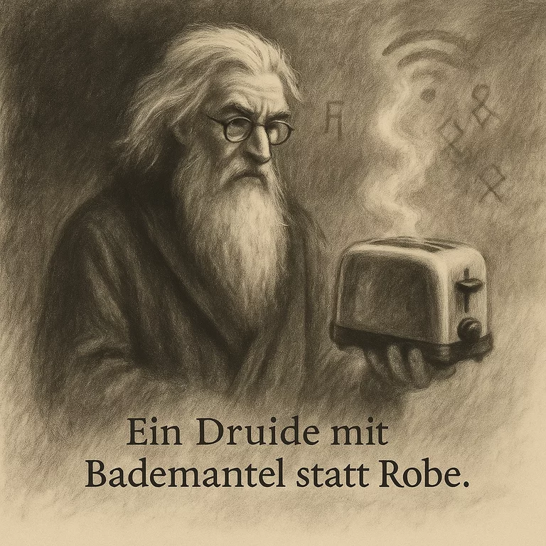 Ein Druide mit Bademantel statt Robe.